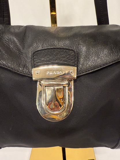 PRADA Vitello Trimmed Tessuto Easy Bag / OS