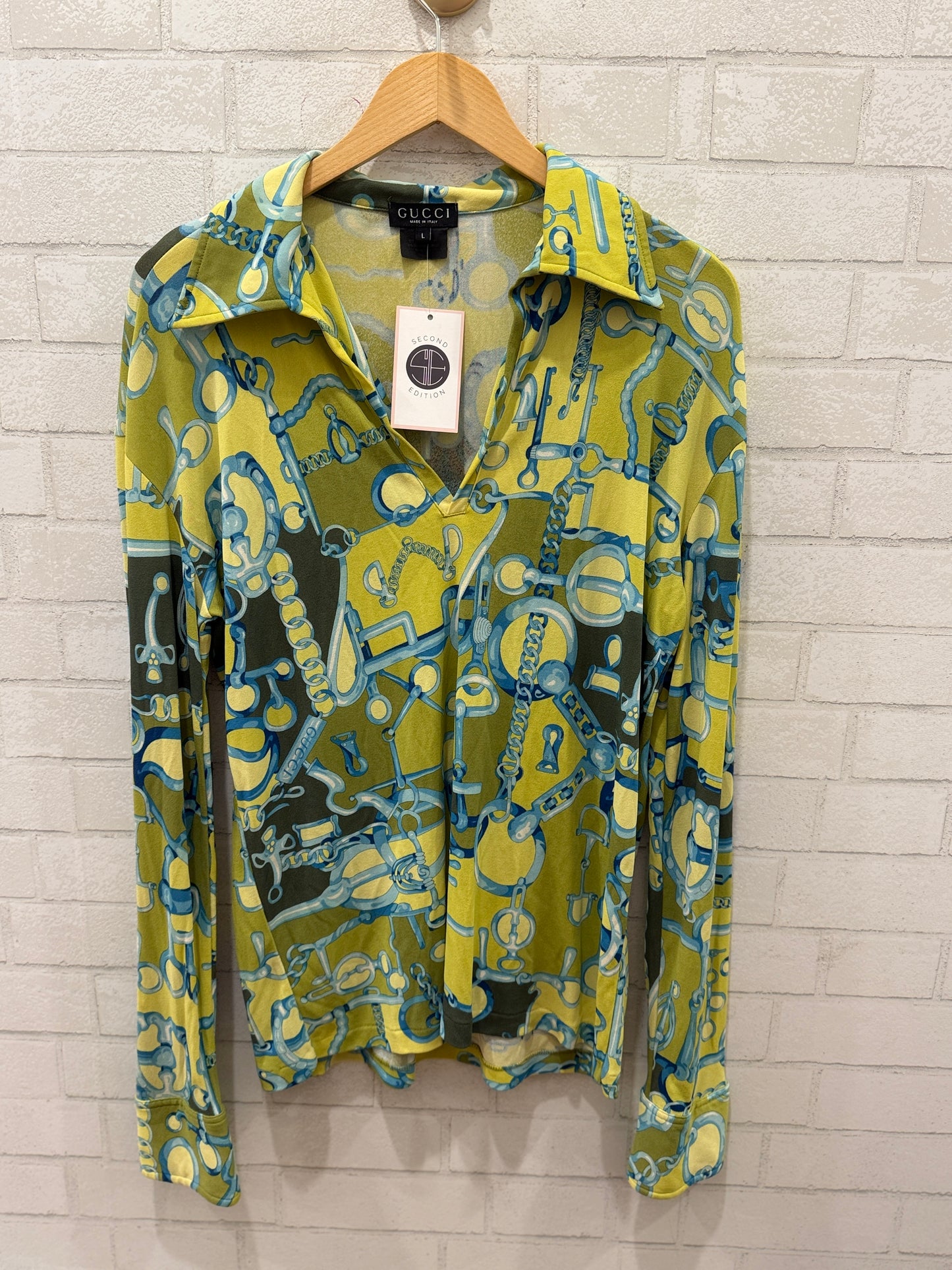 GUCCI LS V-Neck Printed Blouse/L-40