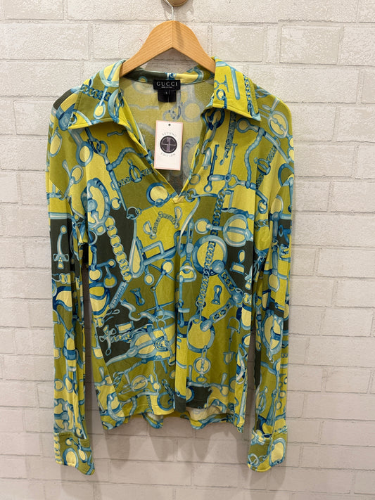 GUCCI LS V-Neck Printed Blouse/L-40