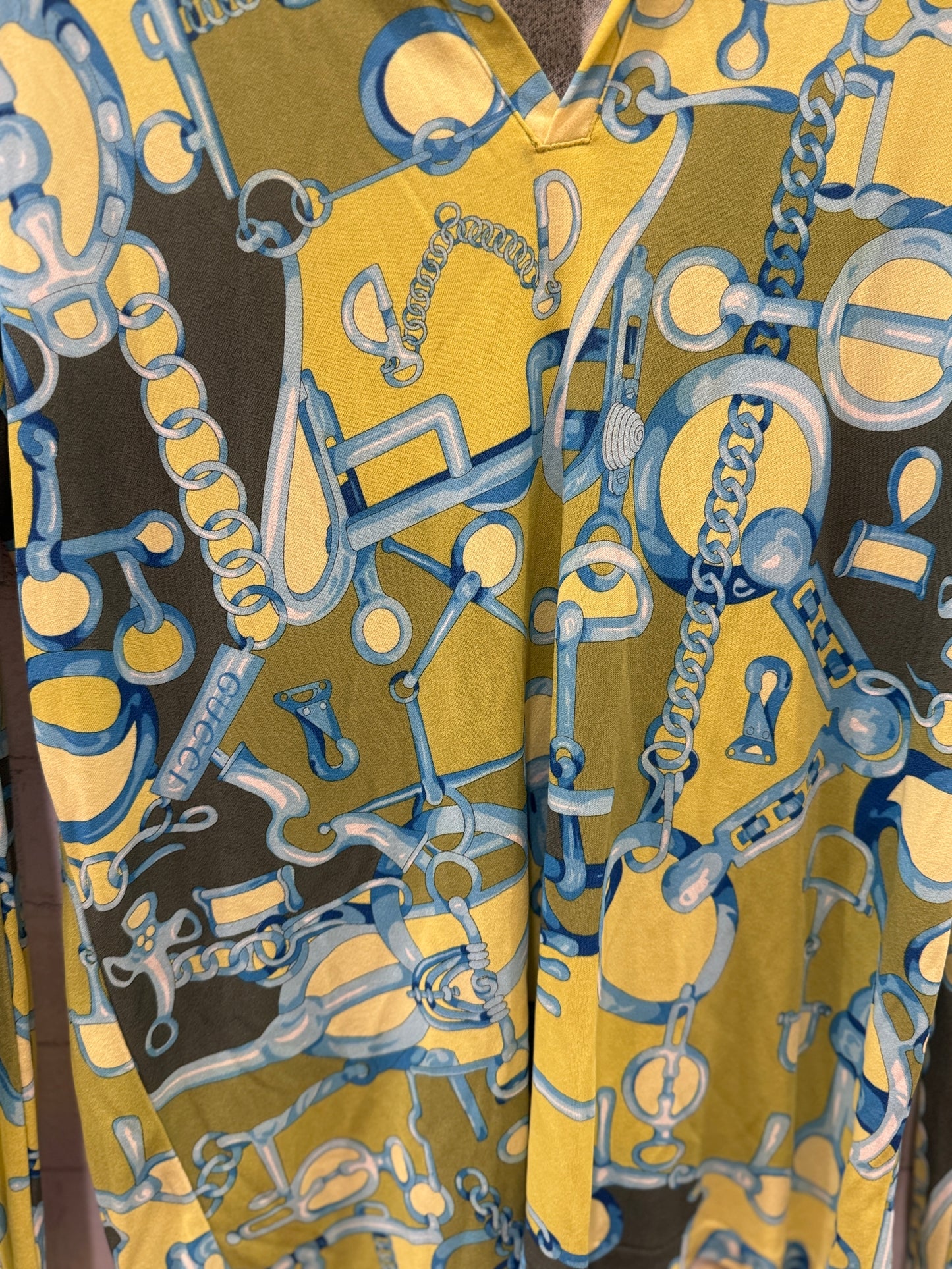 GUCCI LS V-Neck Printed Blouse/L-40