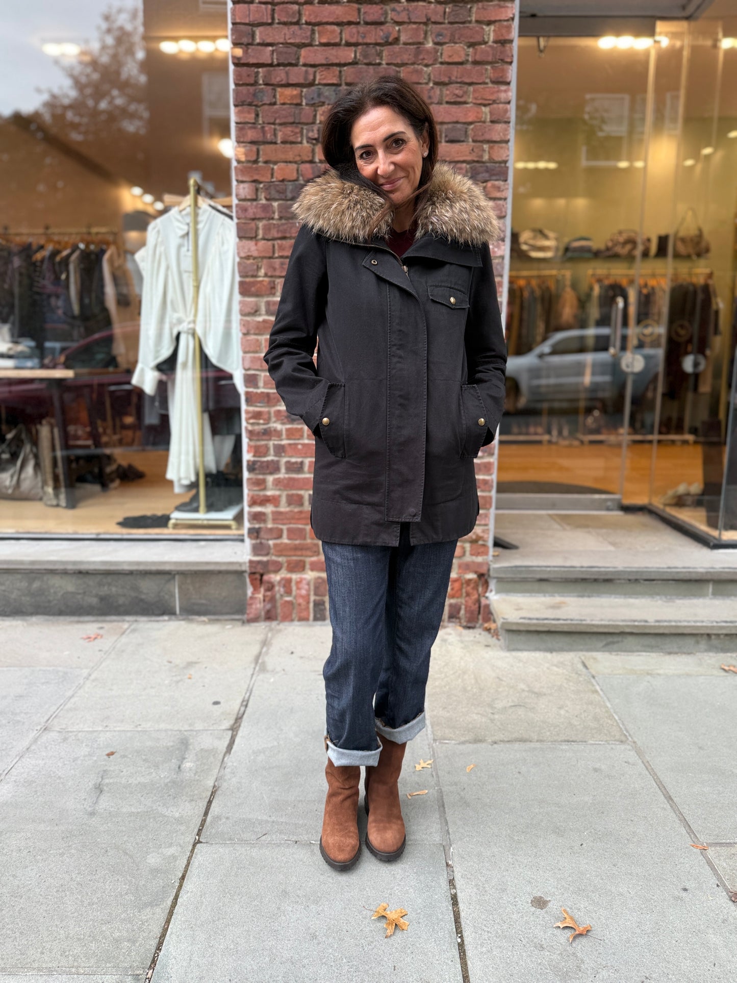 YVES SALOMON Army Black Parka With Fur / S-EU36