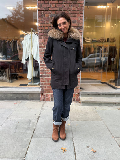 YVES SALOMON Army Black Parka With Fur / S-EU36