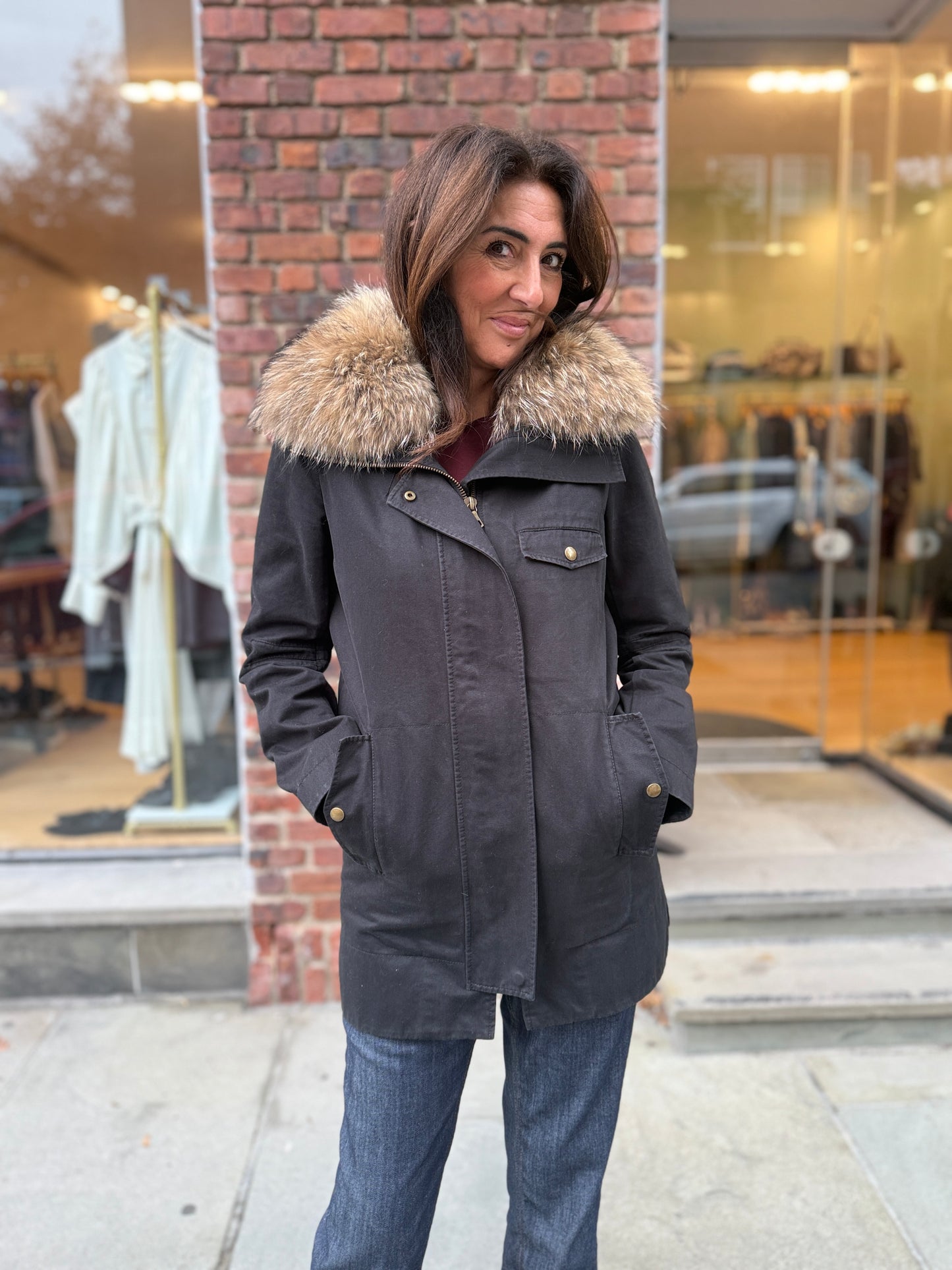 YVES SALOMON Army Black Parka With Fur / S-EU36