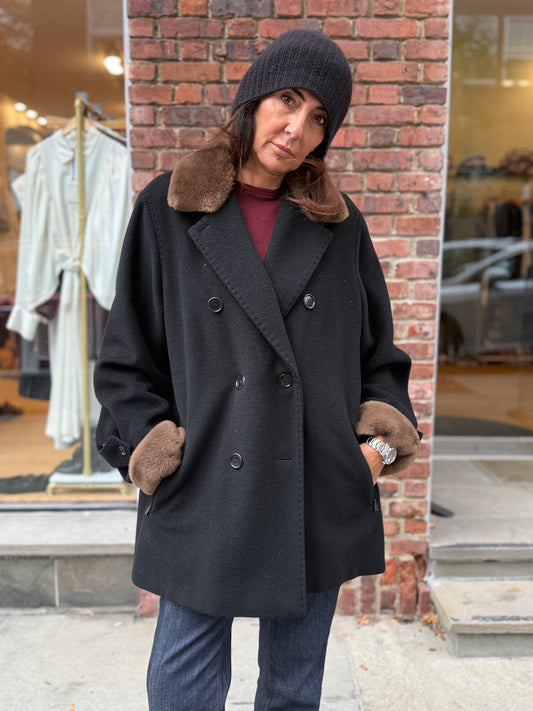 MAX MARA Wool Coat Fur Collar / L-EU44