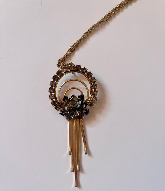 M&S Vintage  Gold-Filled Rhinestone Brooch Pin Pendant