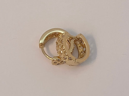 NO BRAND Gold Huggie Hoop Textured Diamond Cut Pattern Earrings