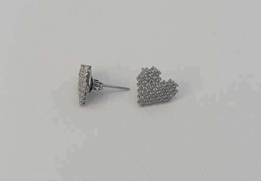 NO BRAND Silver Heart Pavé Stud Earrings