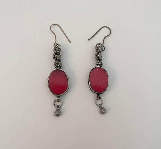 NO BRAND Silver Red Stone Earrings