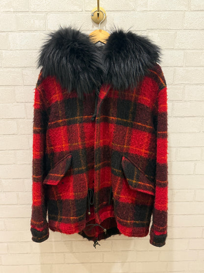 MR&MRS ITALY Red Plaid WooParka w. Black Fur Collar  / Size M