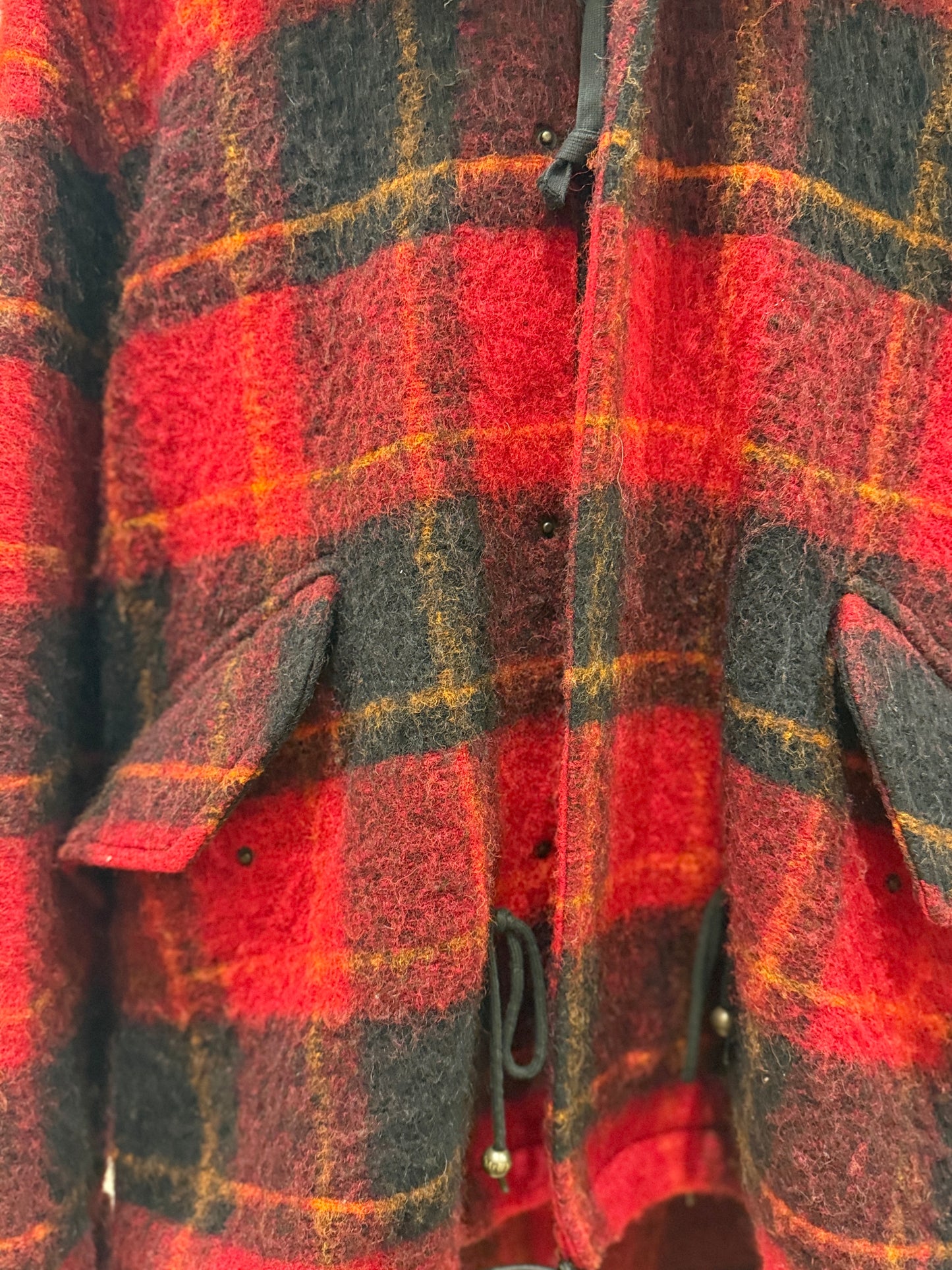 MR&MRS ITALY Red Plaid WooParka w. Black Fur Collar  / Size M