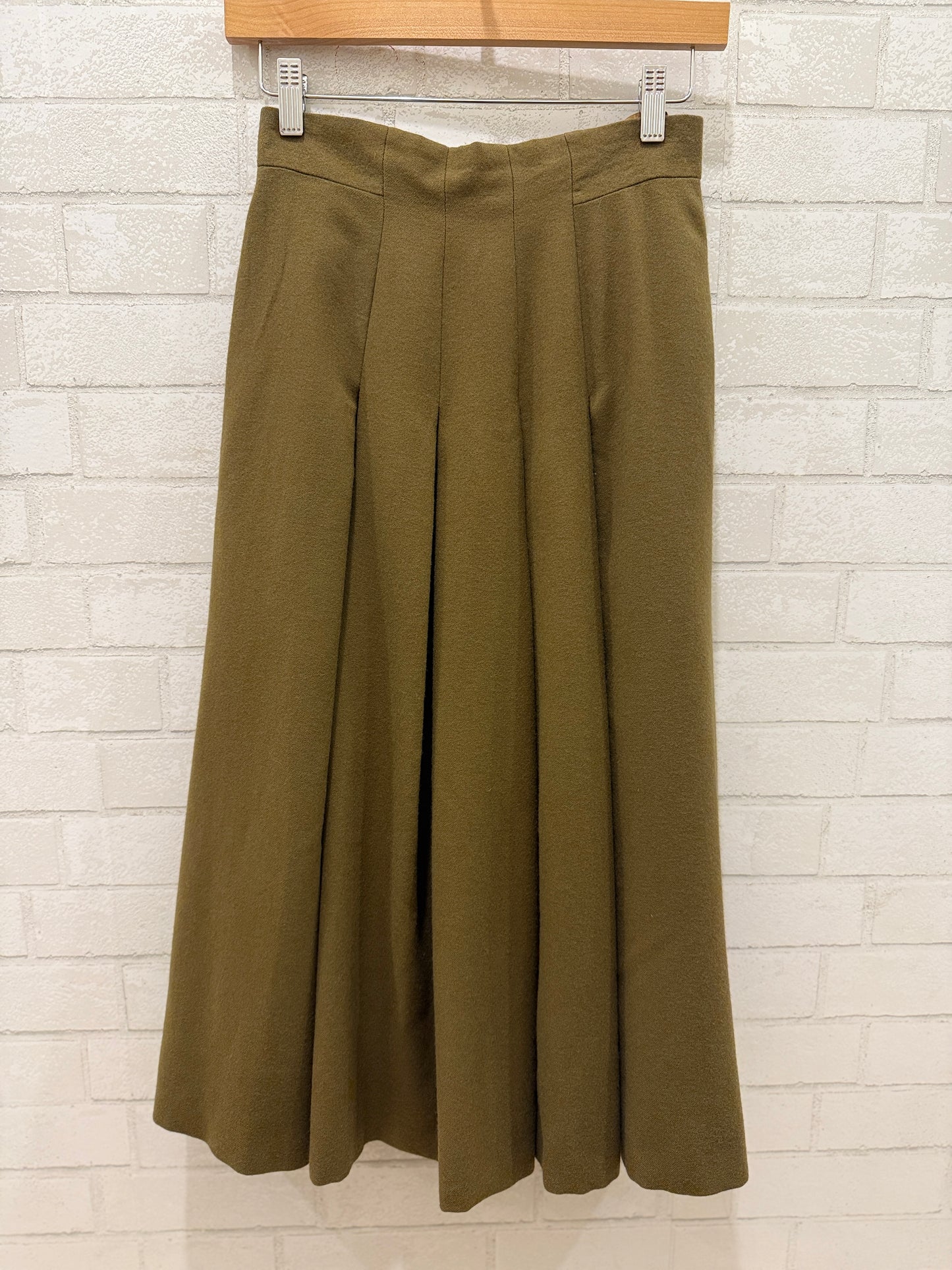 CHLOE Vintage Green Wool Pleated Midi Skirt / XS