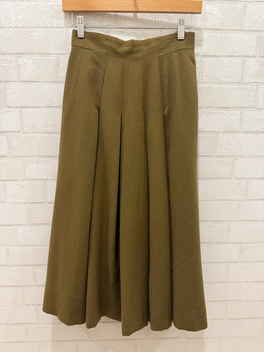 CHLOE Vintage Green Wool Pleated Midi Skirt / XS
