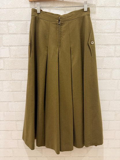 CHLOE Vintage Green Wool Pleated Midi Skirt / XS