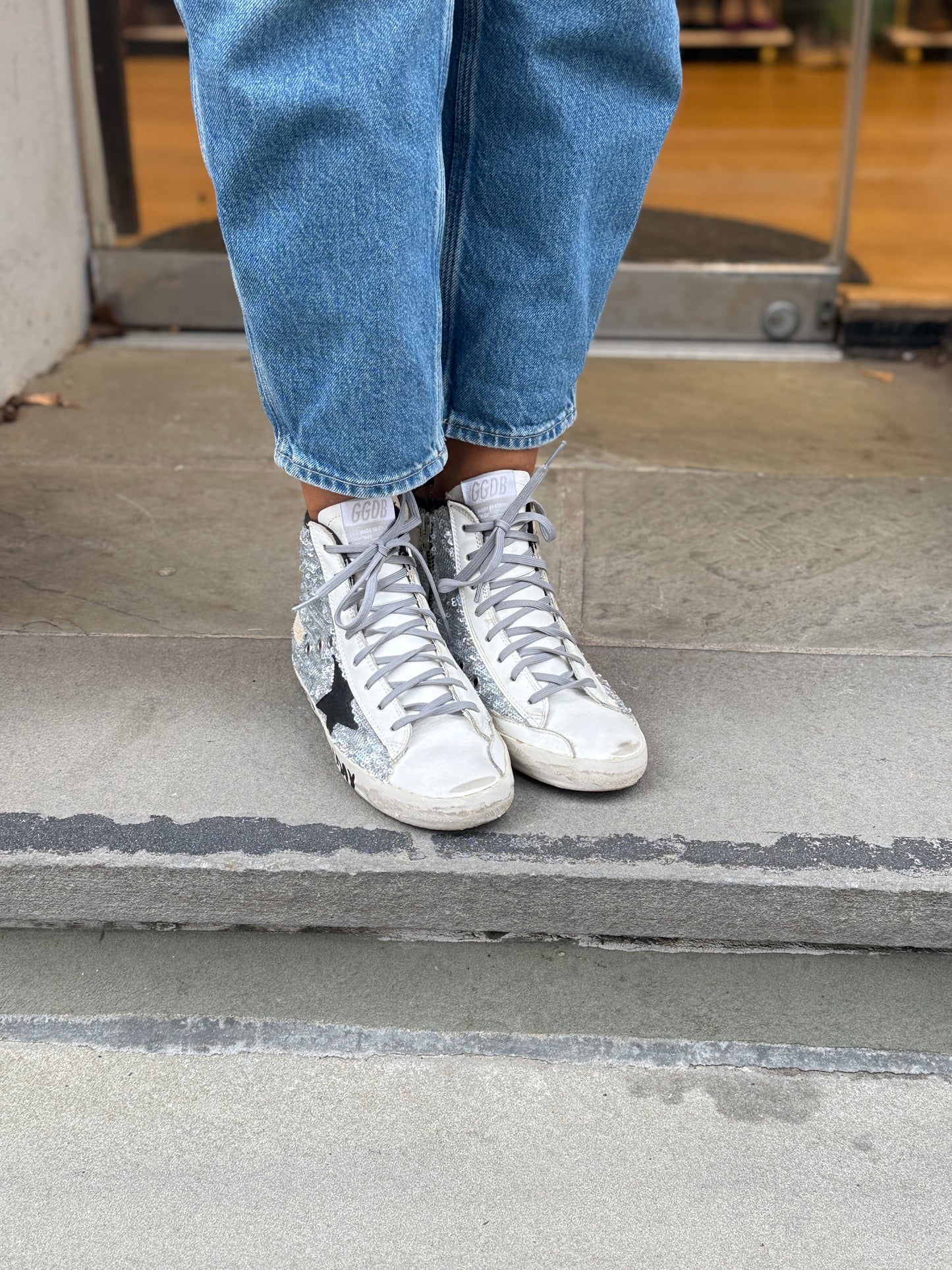 GOLDEN GOOSE Metallic High Top Sneakers/ US7-EU37