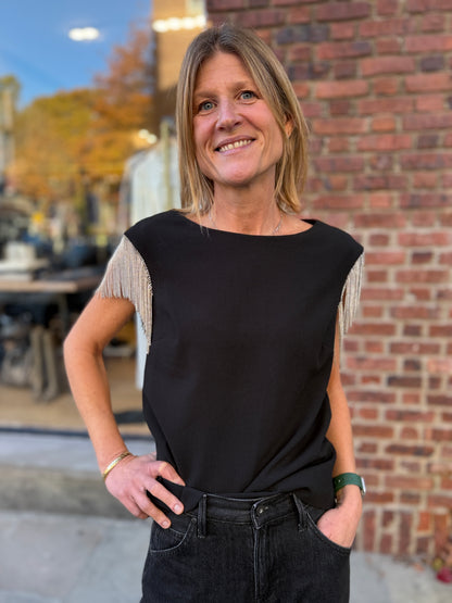 TRINA TURK NWT Black  Short Sleeves Strass Top / S