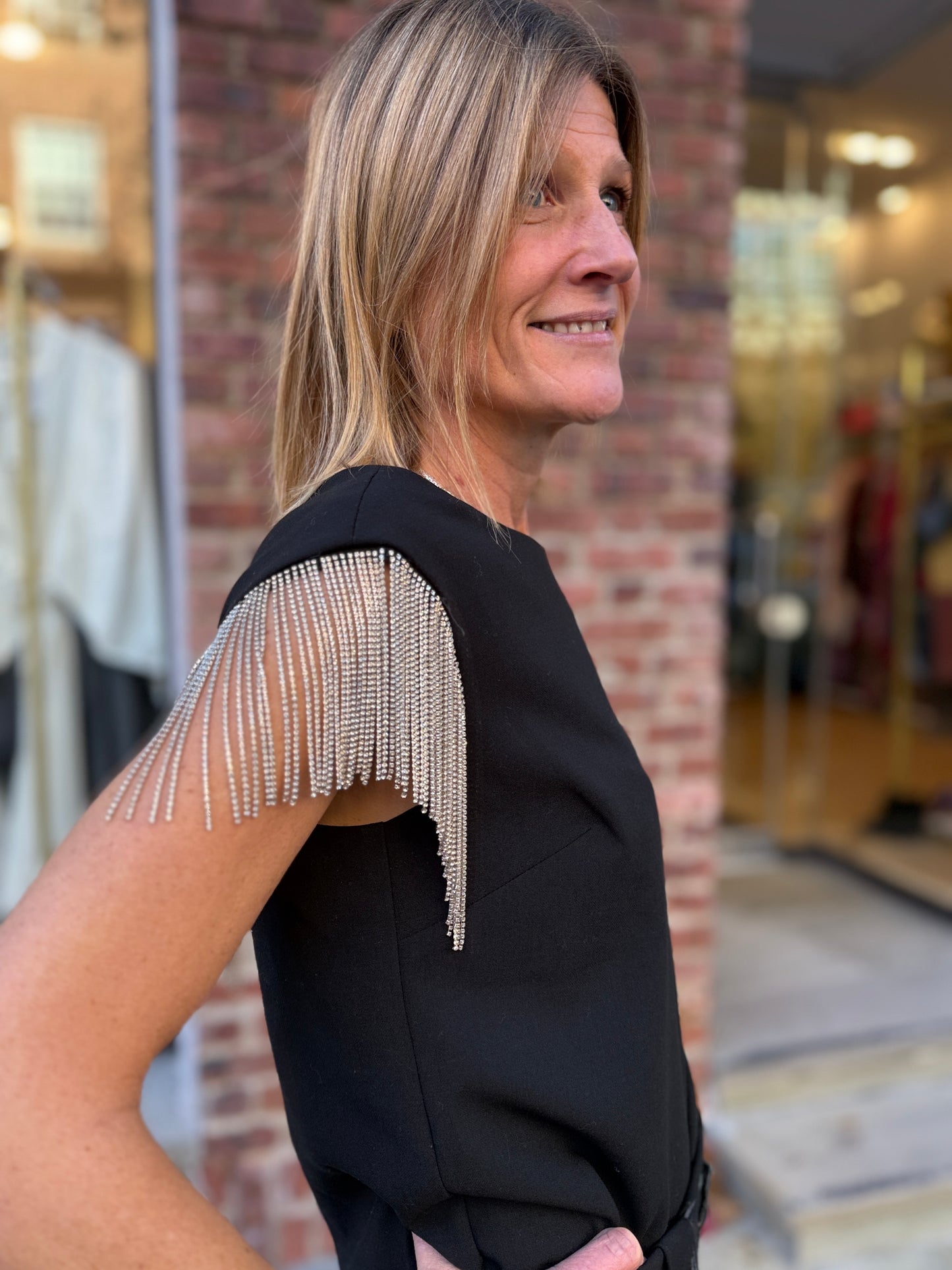 TRINA TURK NWT Black  Short Sleeves Strass Top / S