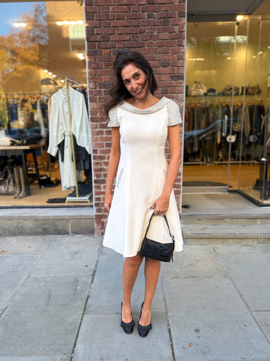 A EXCLUSIVE SS Strass Neck And Sleeves Midi Cocktail Dress/ M-US6