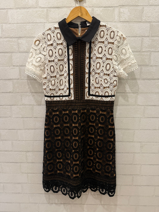 MANERGO Collared Crochet Dress White & Black / M-10UK