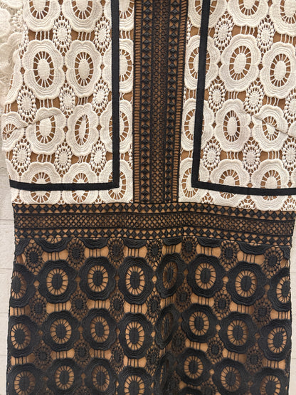 MANERGO Collared Crochet Dress White & Black / M-10UK