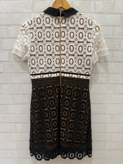 MANERGO Collared Crochet Dress White & Black / M-10UK