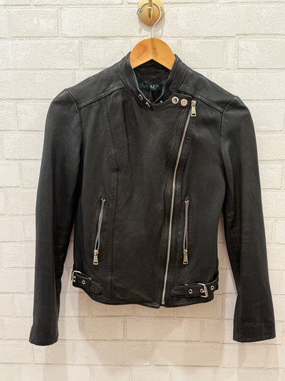 RALPH LAUREN Black Leather Biker Jacket / S-US4