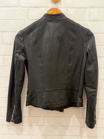 RALPH LAUREN Black Leather Biker Jacket / S-US4