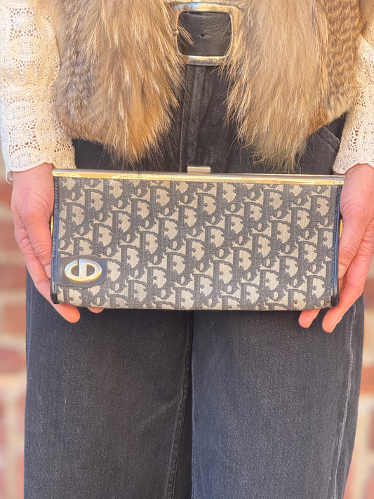 CHRISTIAN DIOR Vintage Monogram Kisslock Clutch / OS