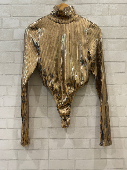 LAQUAN SMITH Gold Sequin LS Body Suit / L