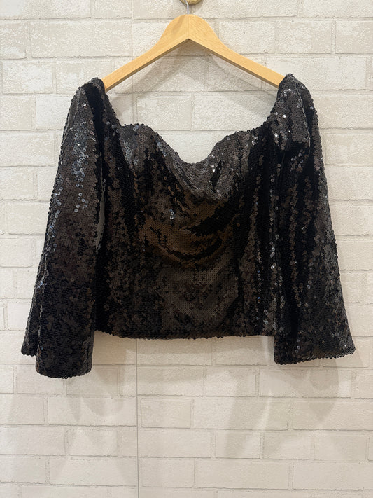 HALPERN Black Sequin LS Top / L-US10