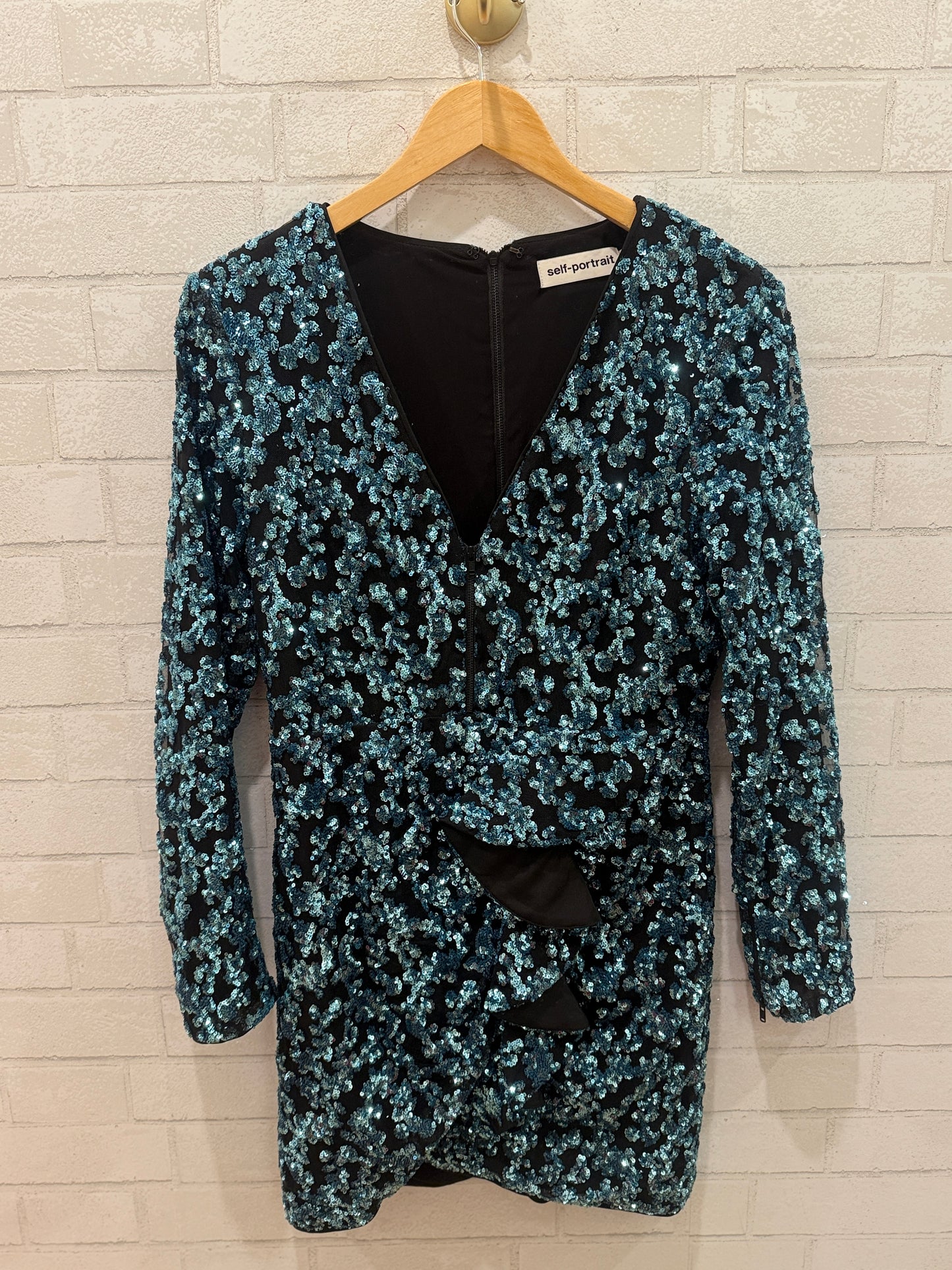SELF-PORTRAIT Zip Front Blue Sequin LS Dress / M - US6