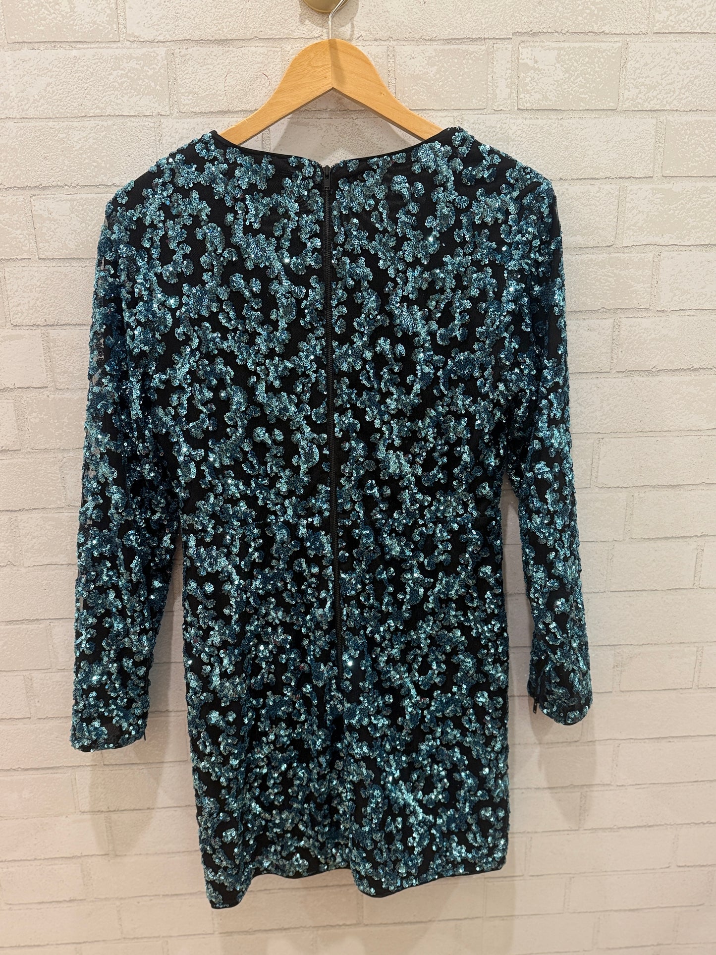 SELF-PORTRAIT Zip Front Blue Sequin LS Dress / M - US6