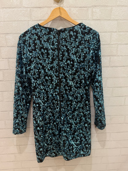 SELF-PORTRAIT Zip Front Blue Sequin LS Dress / M - US6
