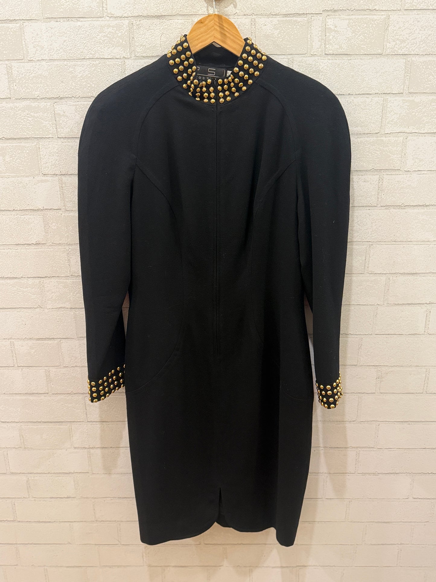 PSI COUTURE Vintage Zip Up Gold studded Sheath tulip Dress/ EU:38 -US:10