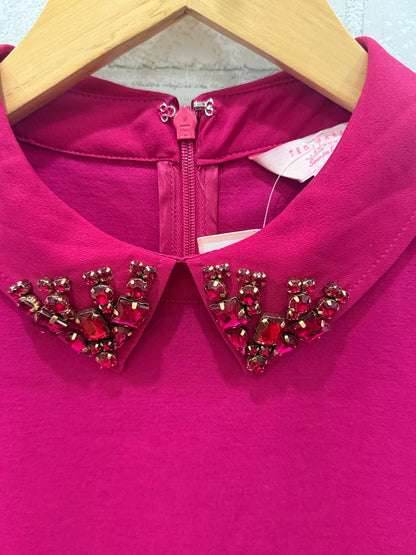 TED BAKER 3/4 Sleeves  Strass Collar Midi Dress/L