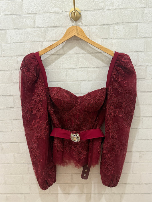 TARIK EDIZ Lace LS Bustier Top With Belt/ L-US8