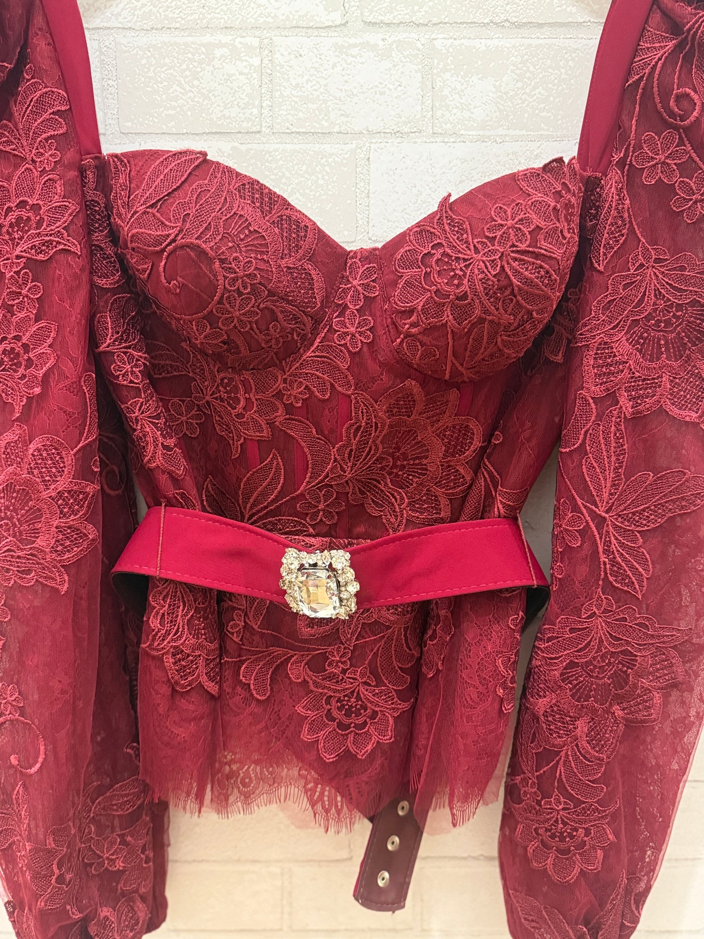 TARIK EDIZ Lace LS Bustier Top With Belt/ L-US8