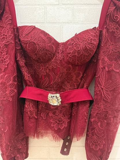 TARIK EDIZ Lace LS Bustier Top With Belt/ L-US8