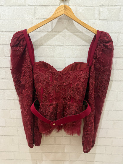 TARIK EDIZ Lace LS Bustier Top With Belt/ L-US8
