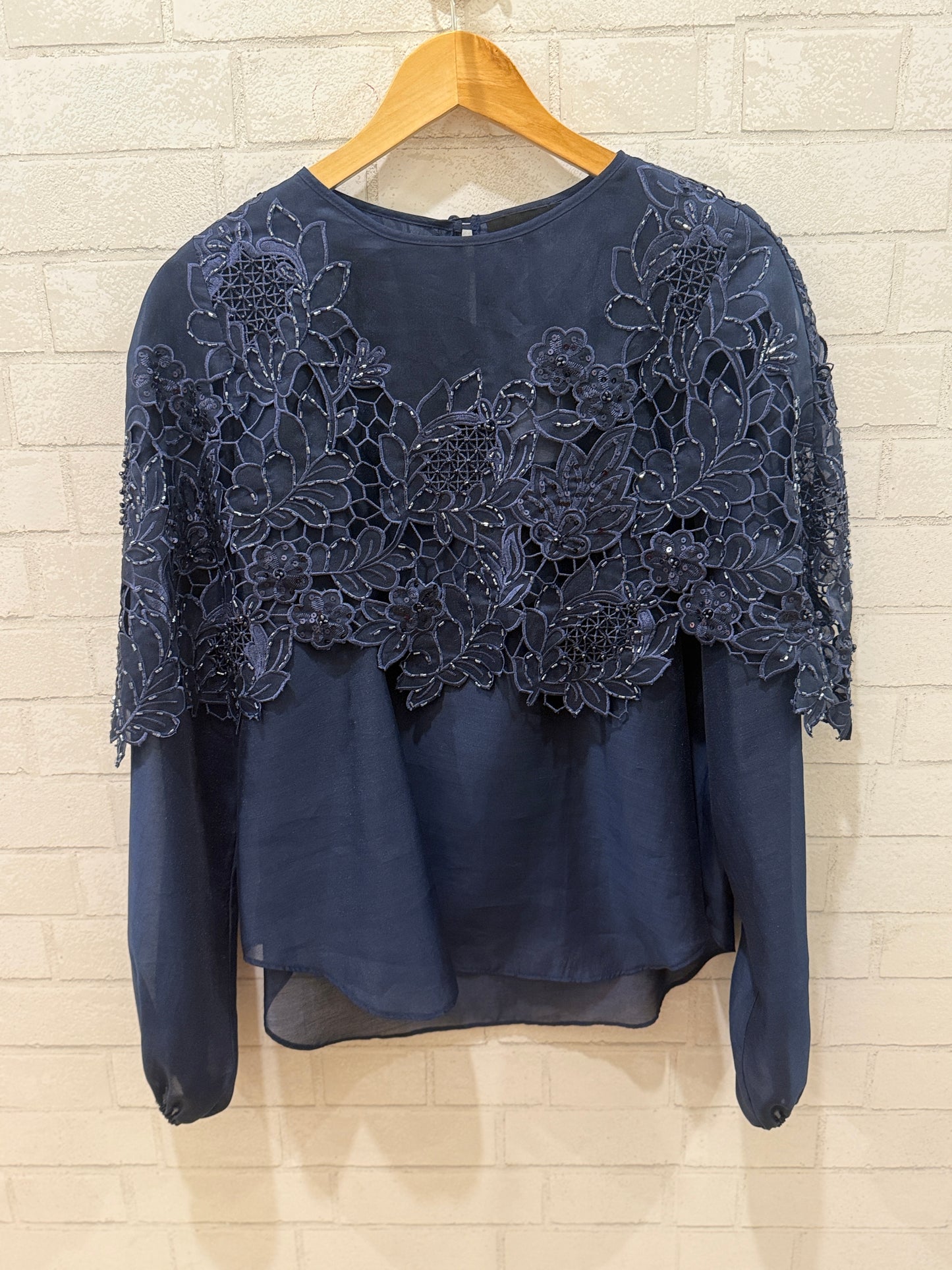 TARIK EDIZ LS  Organza & Beads Embroided Top/ XL-US10