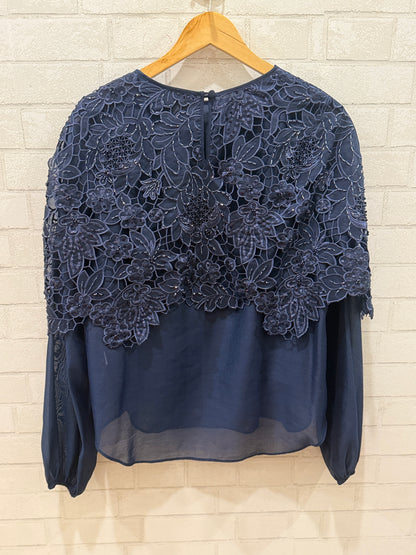 TARIK EDIZ LS  Organza & Beads Embroided Top/ XL-US10