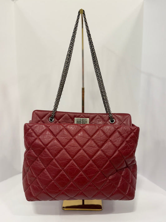 CHANEL Lambskin Red QuiltedLeather Tote Bag/OS