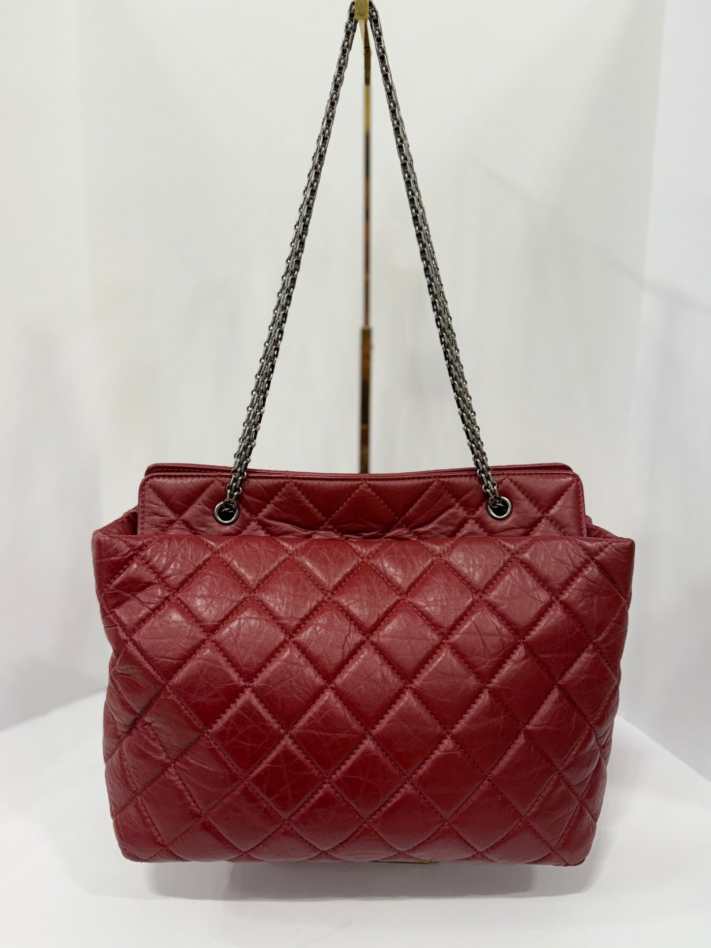 CHANEL Lambskin Red QuiltedLeather Tote Bag/OS