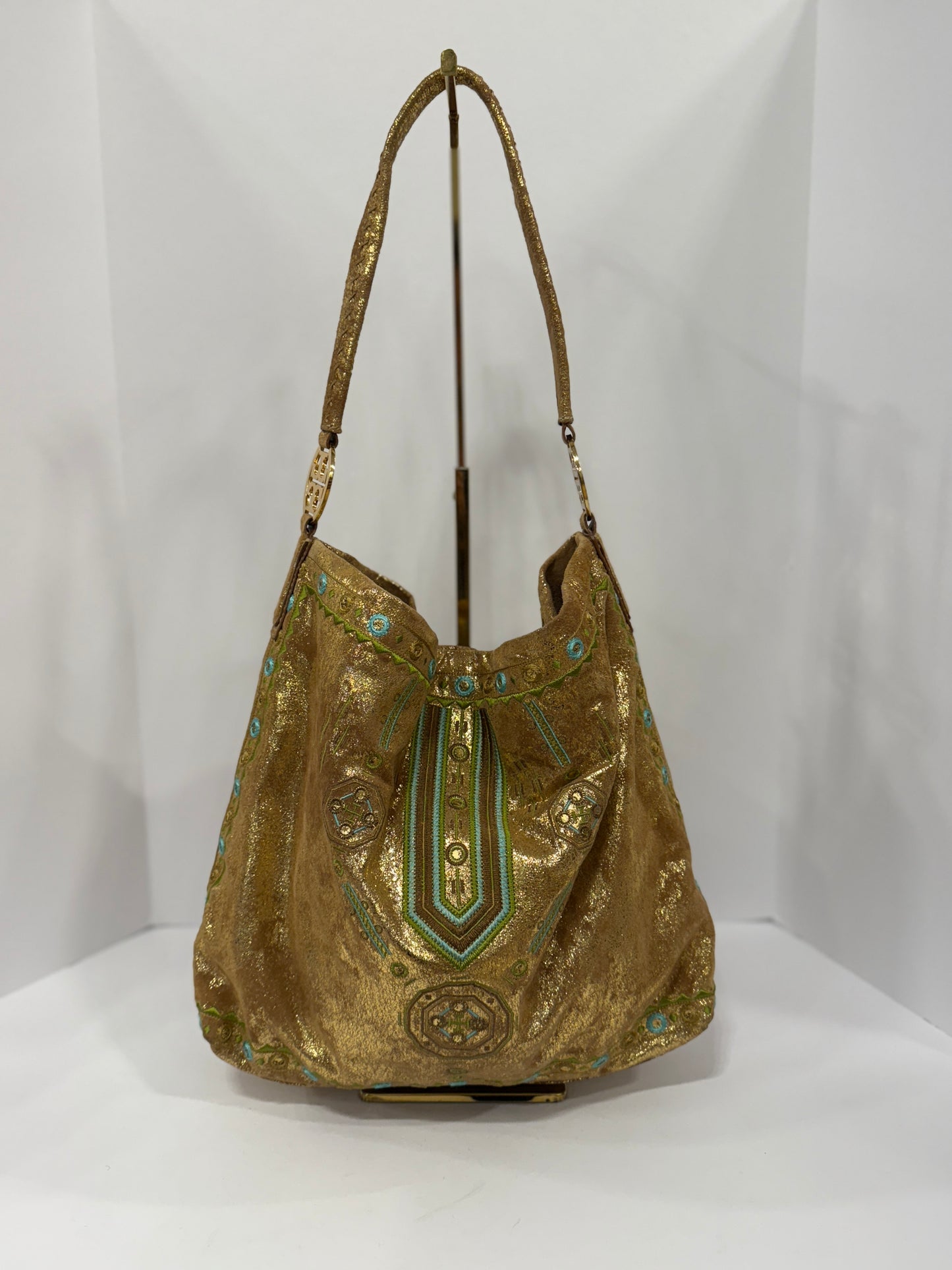 TORY BURCH Gold Suede Tote Bag