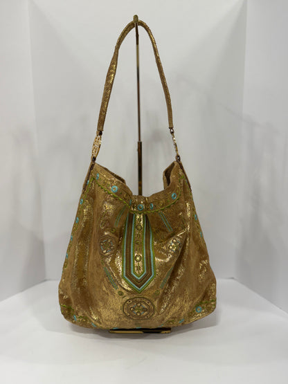 TORY BURCH Gold Suede Tote Bag