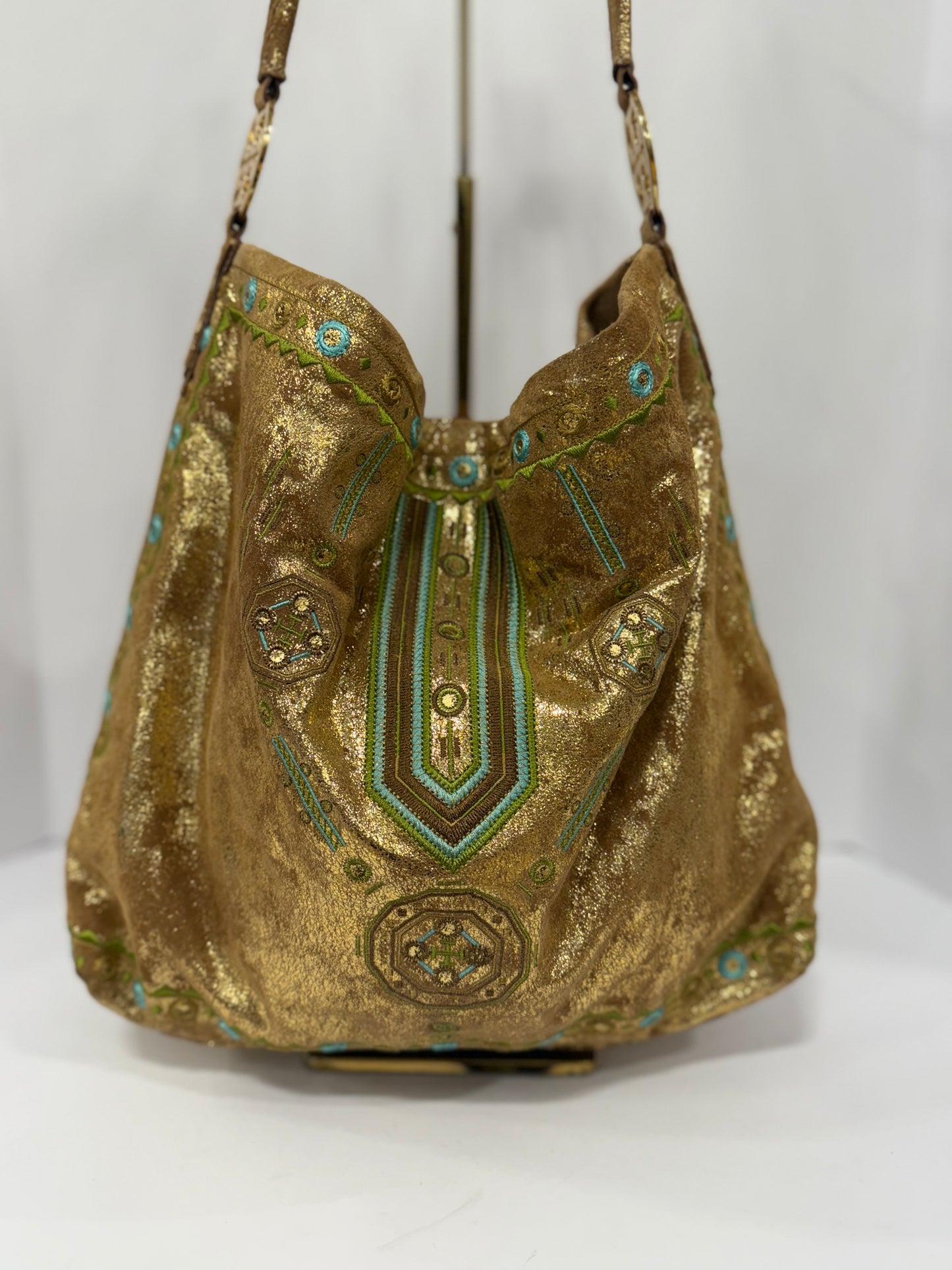 TORY BURCH Gold Suede Tote Bag