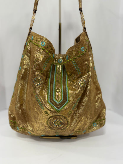 TORY BURCH Gold Suede Tote Bag