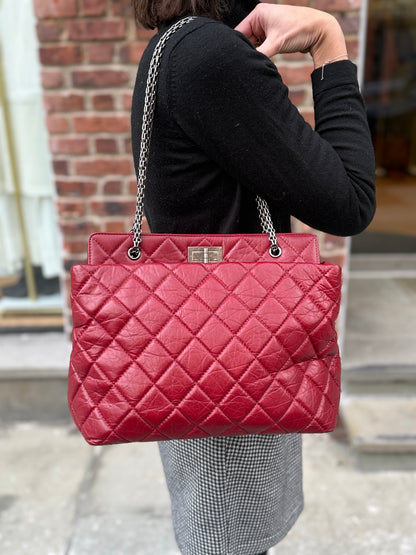 CHANEL Lambskin Red Quilted Leather Tote Bag