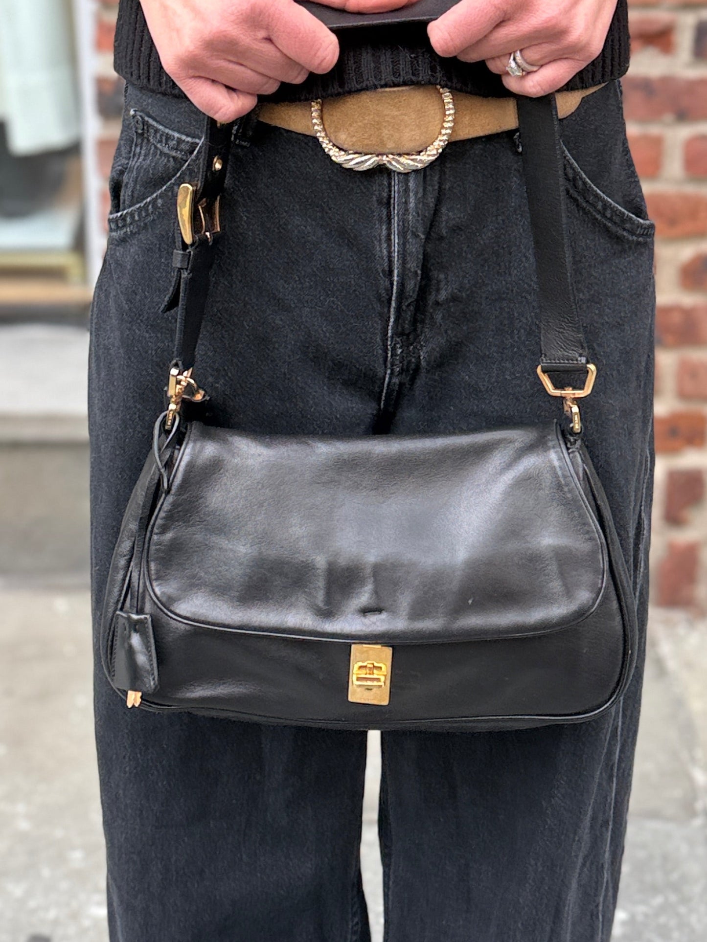 Prada Leather Shoulder Bag With Gold Hardware