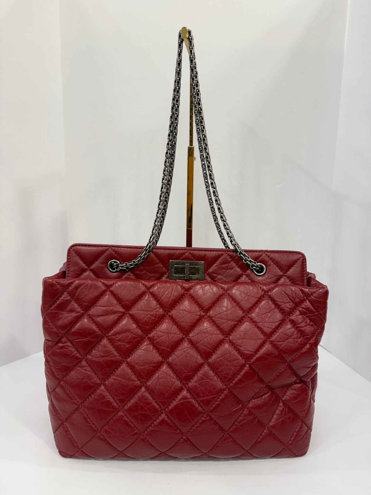 CHANEL Lambskin Red Quilted Leather Tote Bag