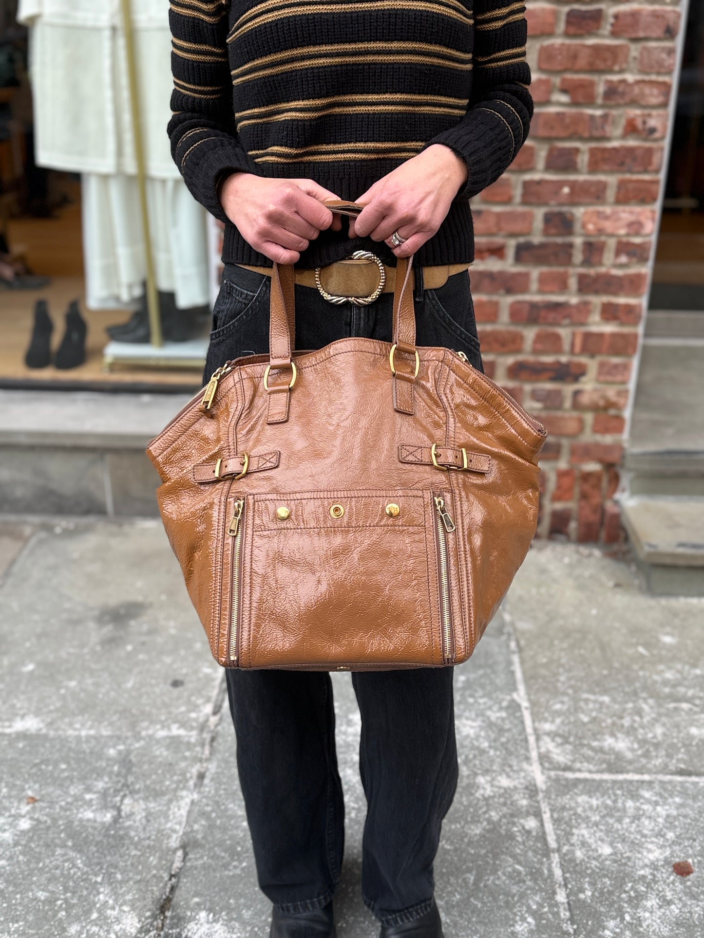 YVES SAINT LAURENT Patent Leather Down Town Tote Bag